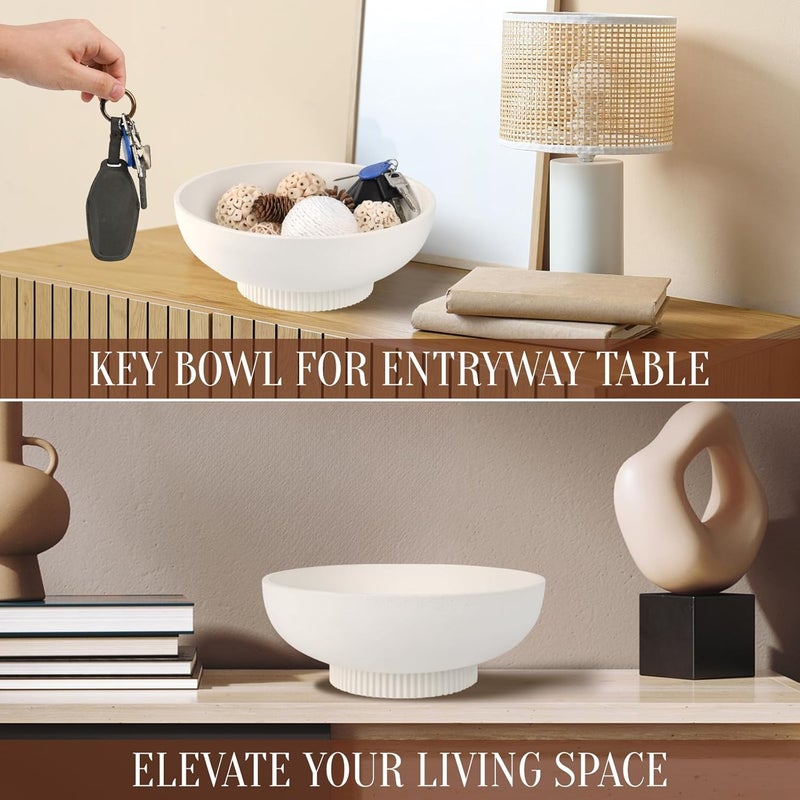Deobath Large Resin Pedestal Decorative Bowl - Modern Handicraft Bowls for Home Decor - Fruit Bowl for Kitchen Counter - Key Bowl for Entryway Table,Artificial Stone White - Image 5